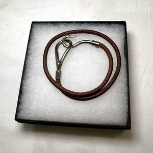Hermés Brown Leather Bracelet with Silver Clasp